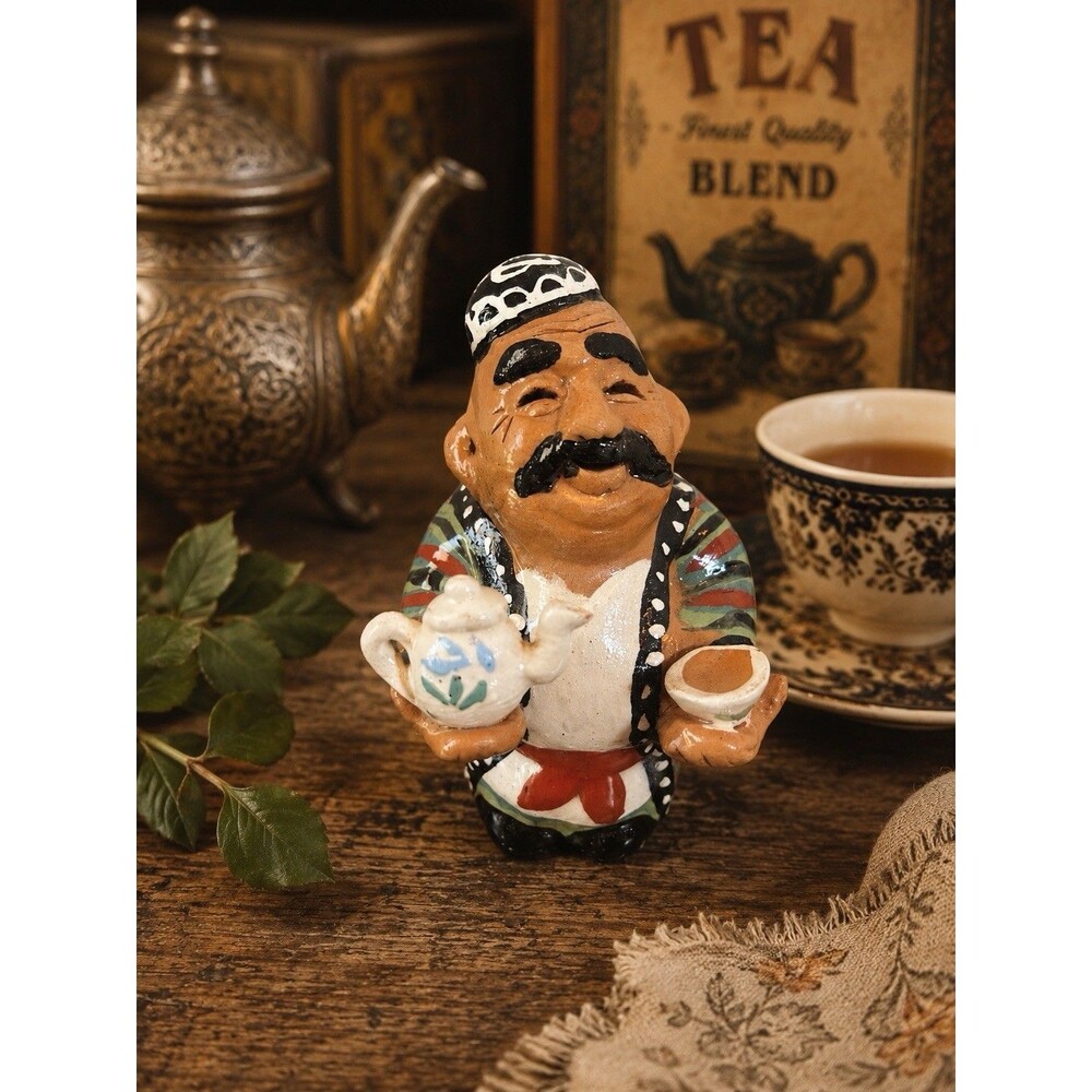 Vintage Uzbek Babaichik Figurine Tea Man Folk Art Miniature Ceramic Statue